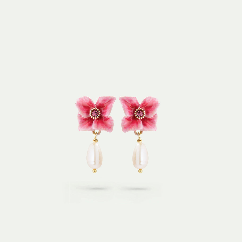Les Néréides Ohrstecker Rosa Hortensienblüte & Perle